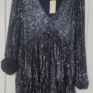 MELLODAY Sparkling Black Long Sleeve Dress